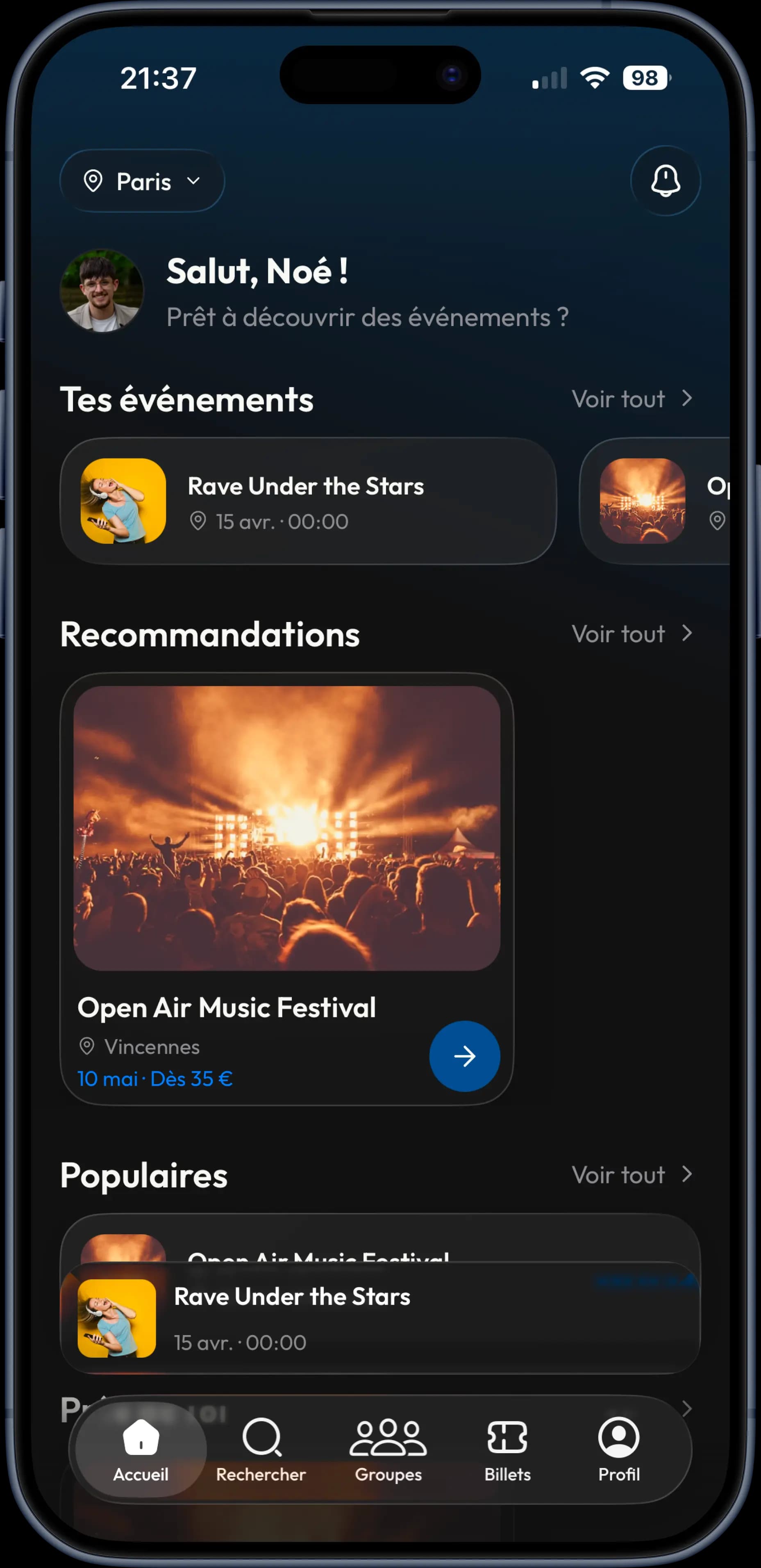Application Vibbra Staff sur iPhone
